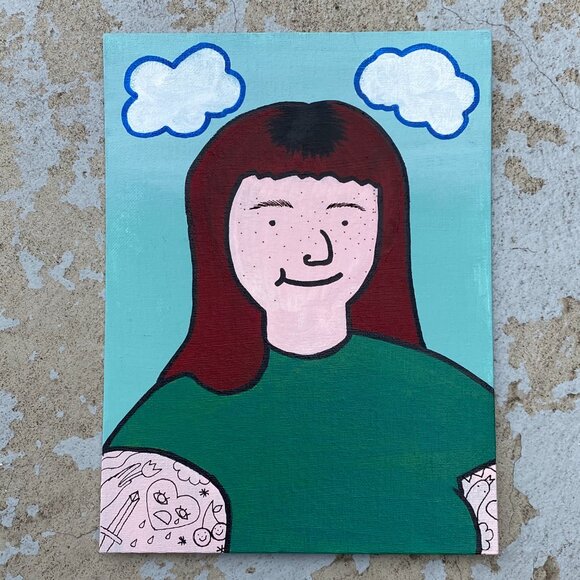 💖 Original Tattooed Lady with freckles Canvas Painting - Picture 1 of 2